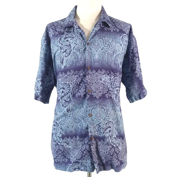 Hana Fashion Other - Hana Fashion Hawaiian Shirt Mens 2XL Blue Paisley Cotton Short Sleeve Button Up